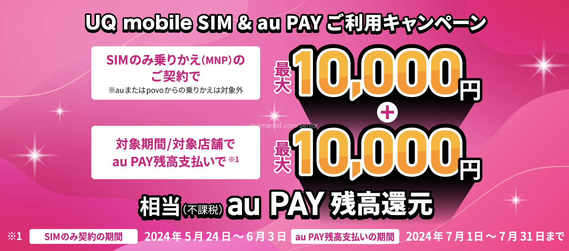 UQ mobile 最大2万円相当のau PAYがもらえるキャンペーン実施中